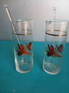 lot 9245 image: Pheasant Bird Glass Tumbler Set with Stirrers - Retail $15