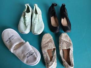 lot 9278 image: Mixed Womens Footwear Lot - Sneakers, Flats, Pumps and Slippers - Retail $15