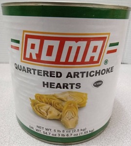 lot 3410 image: Roma Quartered Artichoke Hearts Large Can Best by 031428