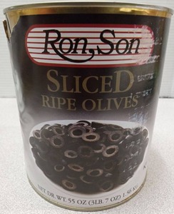 lot 3411 image: Ron Son Sliced Ripe Olives Can 55 oz Commercial Size Best by 112328