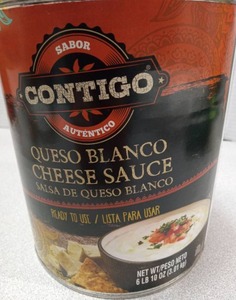 lot 3416 image: Contigo Queso Blanco Cheese Sauce 6 lb 10 oz Can - Best By 092026