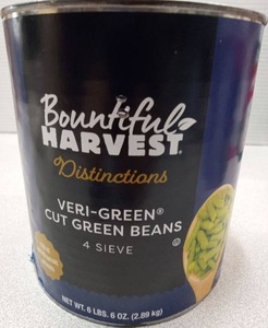 lot 3441 image: Bountiful Harvest Cut Green Beans Can - 6 lbs 6 oz Commercial Size Best By 12022027