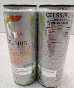 lot 3448 image: Celsius Live Fit Tropical Vibe Energy Drink 4-Pack Best by 0926