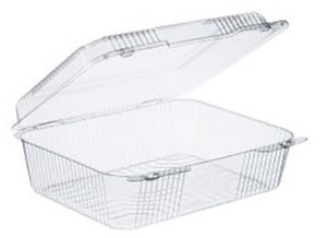 lot 3468 image: Dart 10.5-Inch StayLock Clear Oblong Deep Base Container with a Hinged Lid (24 Included)