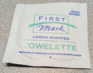 lot 3470 image: First Mark Lemon Scented Towelettes Bulk Lot - Est 150 count