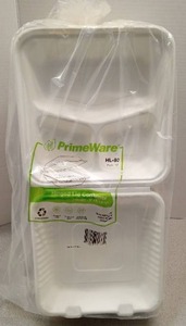 lot 3471 image: PrimeWare 3-Section Hinged Lid Compostable Food Containers (24 Included)