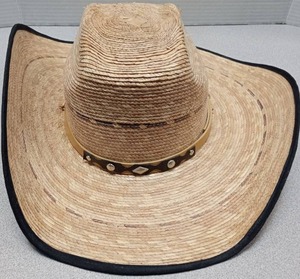 lot 3370 image: Palm Leaf Western Cowboy Hat with Metal Accents