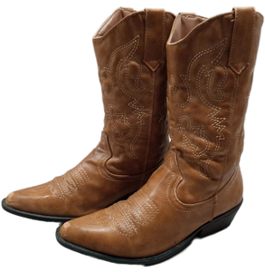 lot 3376 image: Brown Leather Western Cowboy Boots with Decorative Stitching (Size Large 89)
