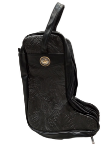 lot 3380 image: Black Faux Leather Western Boot Bag with Embossed Design