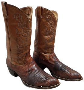 lot 3381 image: Justin Brown Iguana LizzardKiddle Leather Cowboy Boots (Size 12 D)