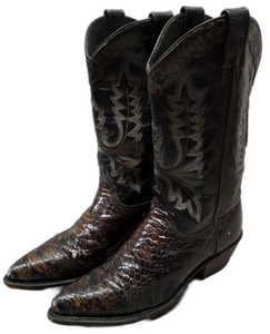 Vintage Snakeskin Leather Cowboy Boots with Embroidered Shaft (Size 8M) - Retail: $150