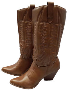lot 3388 image: Womens Brown Cowboy Boots with Embroidered Design (Size 9M)