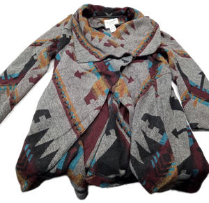 lot 3389 image: American Rag Southwestern Print Hooded Cardigan (Size Large)