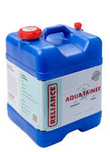lot 4023 image: Reliance Products Aqua-Tainer 7 Gallon Rigid Water Container, Blue , 11.3 Inch x 11.0 Inch x 15.3 Inch