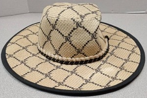 lot 4026 image: Juicy Couture Straw Wide Brim Hat with Logo Pattern - One size fits most.