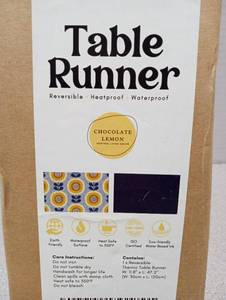 lot 4029 image: Chocolate Lemon Reversible Table Runner with Geometric Pattern