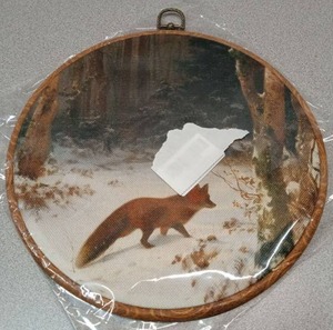 lot 4032 image: Cross Stitch Fox in Winter Scene Embroidery Hoop Wall Art
