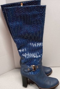 lot 4045 image: Ann Creek Blue Woven Leather High Heel Boots - Size 9M