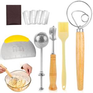 lot 4052 image: Churika 5 Set Bread Making Tools and Supplies, Sourdough Bread Baking Supplies - Dough Whisk, Flour Duster, Bench Scraper, Bread Lame, Silicone Brush, Bread Baking Gift Set
