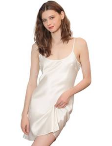 lot 4067 image: COLD POSH 19MM Mulberry Silk Nightgown for Women Scoop Neck Spaghetti Straps Short Slip Dress Womens Chemise Lingerie White - Medium