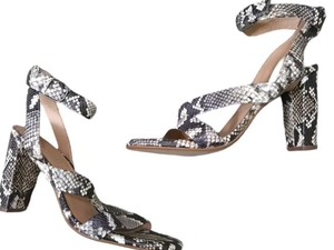 lot 4077 image: Madewell Snake Print Block Heel Sandals - Size 9 Medium