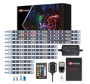 lot 4208 image: DITRIO 12pcs Underglow RGB LED Strip Light Kit with Remote Control