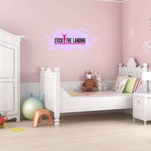 lot 4230 image: Design With Vinyl Home Wall Decals Stick The Landing Cute Wall Art Sticker Sticking The Landing Purple Background Wallpaper - Size 40 in X 24 in