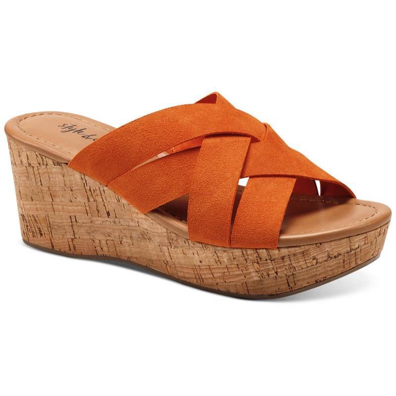 lot 991 image: Style & Co. Womens Violettee Criss-Cross Wedge Sandals Orange (Size 9M)