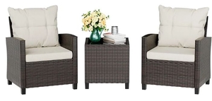 lot 4257 image: 3 Piece Outdoor Wicker Patio Furniture Set with Glass Table