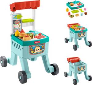 lot 4290 image: Fisher-Price Baby Push Toy 4-in-1 Snack Cart Walker Learning Activity, 14 Pieces for Pretend Play Infants Ages 6 Months, Multilanguage Version