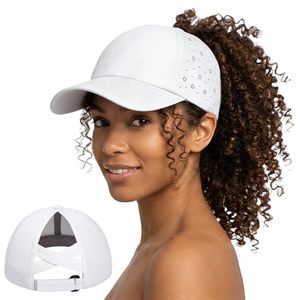 lot 4298 image: New Upgraded Women Criss Cross Hat High Ponytail Baseball Caps Adjustable High Messy Bun Ponycap Trucker Hats gray