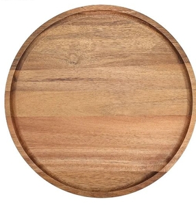lot 4311 image: Round Wooden Acacia Serving Tray - 11 Inch