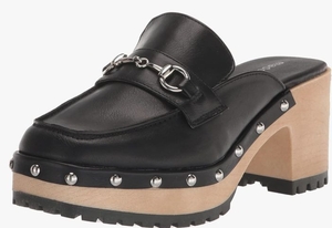 lot 4324 image: Madden Girl Black Leather Platform Clogs with Metal Hardware - Size 8.5