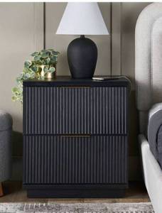 lot 4327 image: Fluted 2-Drawer Nightstand with USB Charging