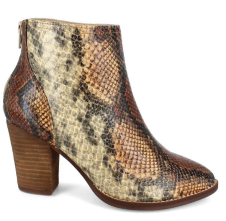 lot 696 image: Zigi-Soho Womens Brown Snake Skin Harlan Almond Toe Block Heel Zip-Up Boots Shoes (Size 9)