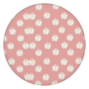 lot 4110 image: Pink Daisy Print Round Table Cloth with White Lace Trim