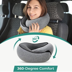 lot 4119 image: Mellora Travel Neck Pillow Memory Foam 360° Support, Washable Cover, Compact Roll-Up Design with Storage Bag - Black