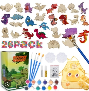 lot 4133 image: Childrens Dinosaur Craft Kit with Paint Set and Wooden Figures