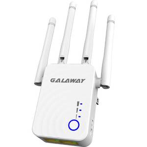 lot 4140 image: GALAWAY-US WiFi Range Extender, 1200Mbps WiFi Extender with 4 External Antennas Dual Band Mini Wireless Signal Booster with Ethernet Port WiFi Range Amplifier, white, 0121-1