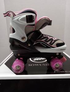 lot 4141 image: SOWUME Pink Roller Skates with LED Lights and Accessories - Size Large