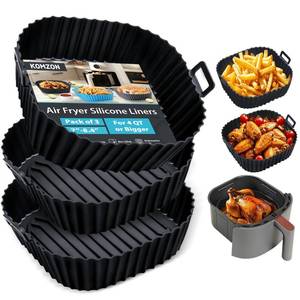lot 4369 image: Komzon Silicone Air Fryer Liners Reusable 3 PCS, Airfryer Liners, Silicone Air Fryer Basket Liners Square, Food Grade AirFryer Accessories 4-7 QT, Ktchen Gadgets for Pot Oven Liner Baking Tray Pan