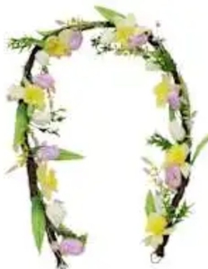 lot 4381 image: Spring Floral Garland with Yellow Daffodils and Purple Flowers