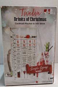 lot 3478 image: Twelve Drinks of Christmas Cocktail Pitcher and Stir Stick Set