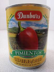 lot 3502 image: Dunbars Pimientos Unpeeled Diced 28oz Cans Set of 2
