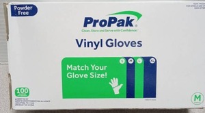 lot 3544 image: ProPak Powder Free Vinyl Gloves 100 Count Medium Size