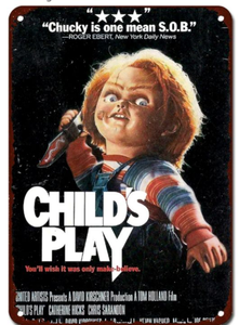 lot 4175 image: Horror Movies Childs Play Movie Poster Retro Metal Tin Sign Wall Home Wall Art Metal Tin Sign,cave,bar,Club,Home Wall Art Metal Tin Sign 8x12 Inches