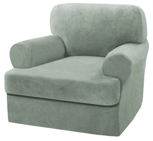 lot 4190 image: H.VERSAILTEX Sofa Cover 2 Piece T Cushion Armchair Slipcovers Thick Velvet Couch Cover Stretch T Cushion Sofa Covers for 1 Cushion Couch with 1 Individual T Cushion Covers Washable, Sea Grass