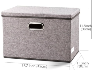 lot 4195 image: PRANDOM Large Foldable Storage Bin with Lid 1-Pack Linen Fabric Decorative Storage Box Organizer Containers Basket Cube with Handles Divider for Bedroom Closet Office Living Room (17.7x11.8x11.8)