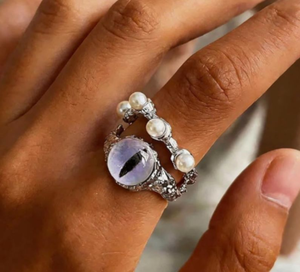 lot 4199 image: Boho Evil Eye Finger Ring Punk Silver Eye Pearl- Size is Adjustable