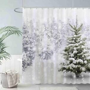 lot 4423 image: Allenjoy 72x72 inch Christmas Shower Curtain Set Natural Winter Forest Snowflake Snowfall Bathroom Curtain Durable Waterproof Fabric Bathtub Sets Home Decor